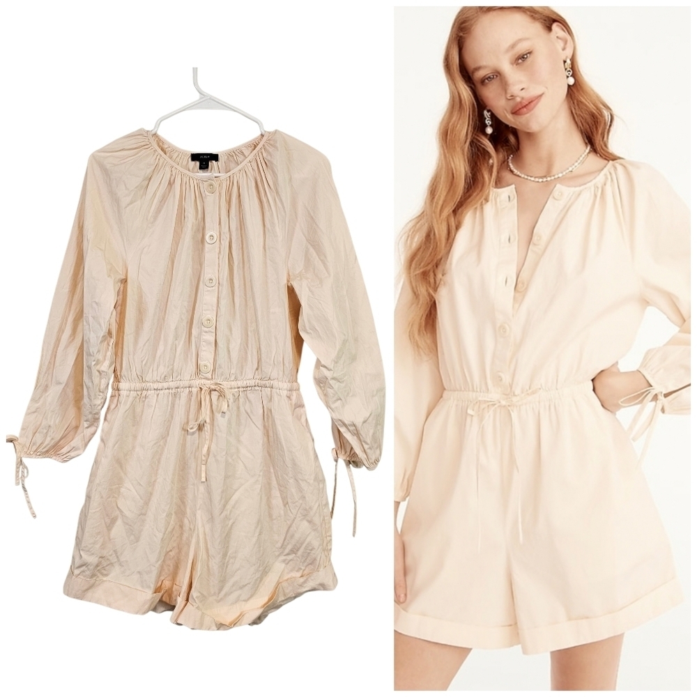 J.crew Cotton Poplin Blush Pink Button Down Long Sleeved Romper Minimalist Style